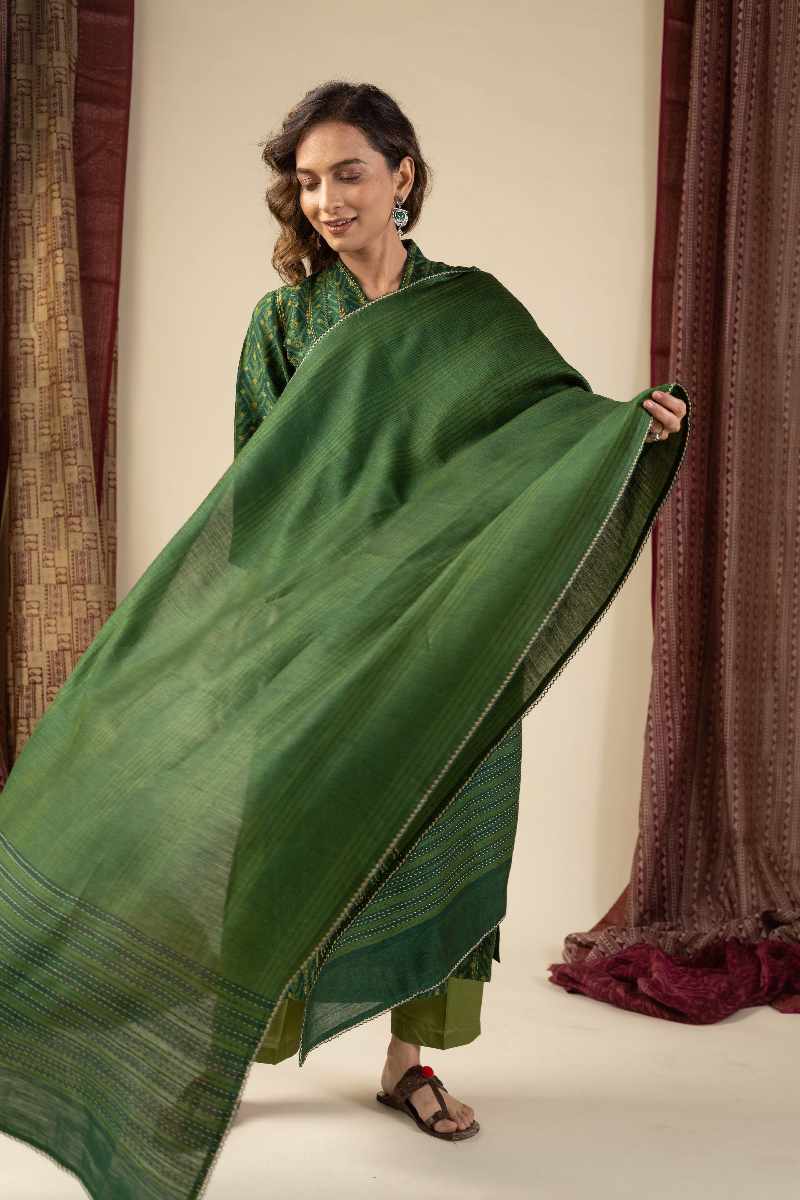 Image for Kusvaa Kds008 Anika Tussar Kurta With Dupatta Set Pocket