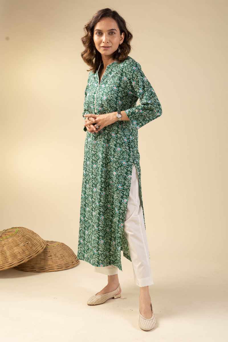 Image for Kusvaa Wkr047 Aaleahya Cotton Block Print Kurta Closeup 2