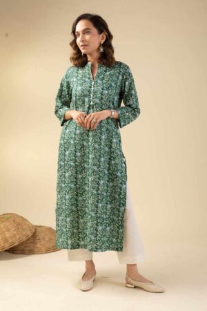 Image for Kusvaa Wkr047 Aaleahya Cotton Block Print Kurta Sitting