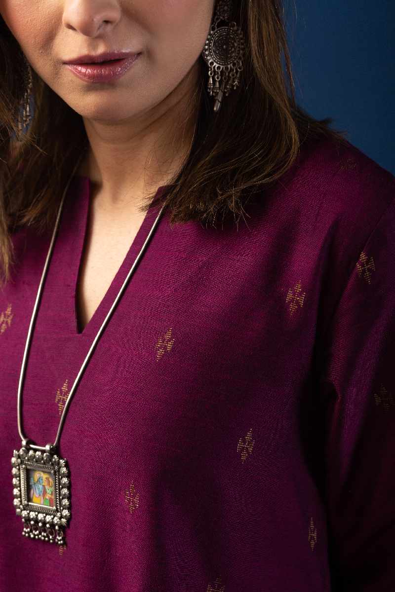 Image for Kusvaa Cood057 Urshi Cotton Silk Kurta Pant Set Pocket