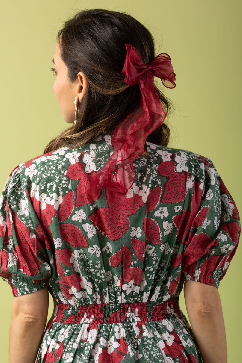 Image for Kusvaa Dr014 Brahmi Cotton Block Print Dress Sitting