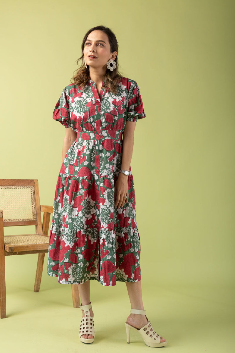 Image for Kusvaa Dr014 Brahmi Cotton Block Print Dress Sleeves