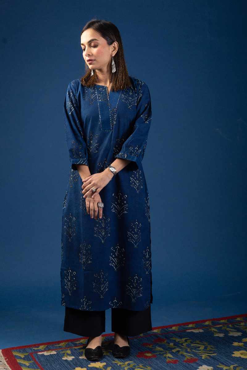 Image for Kusvaa Wkr052 Nirvana Cotton Handblock Print Kurta Closeup