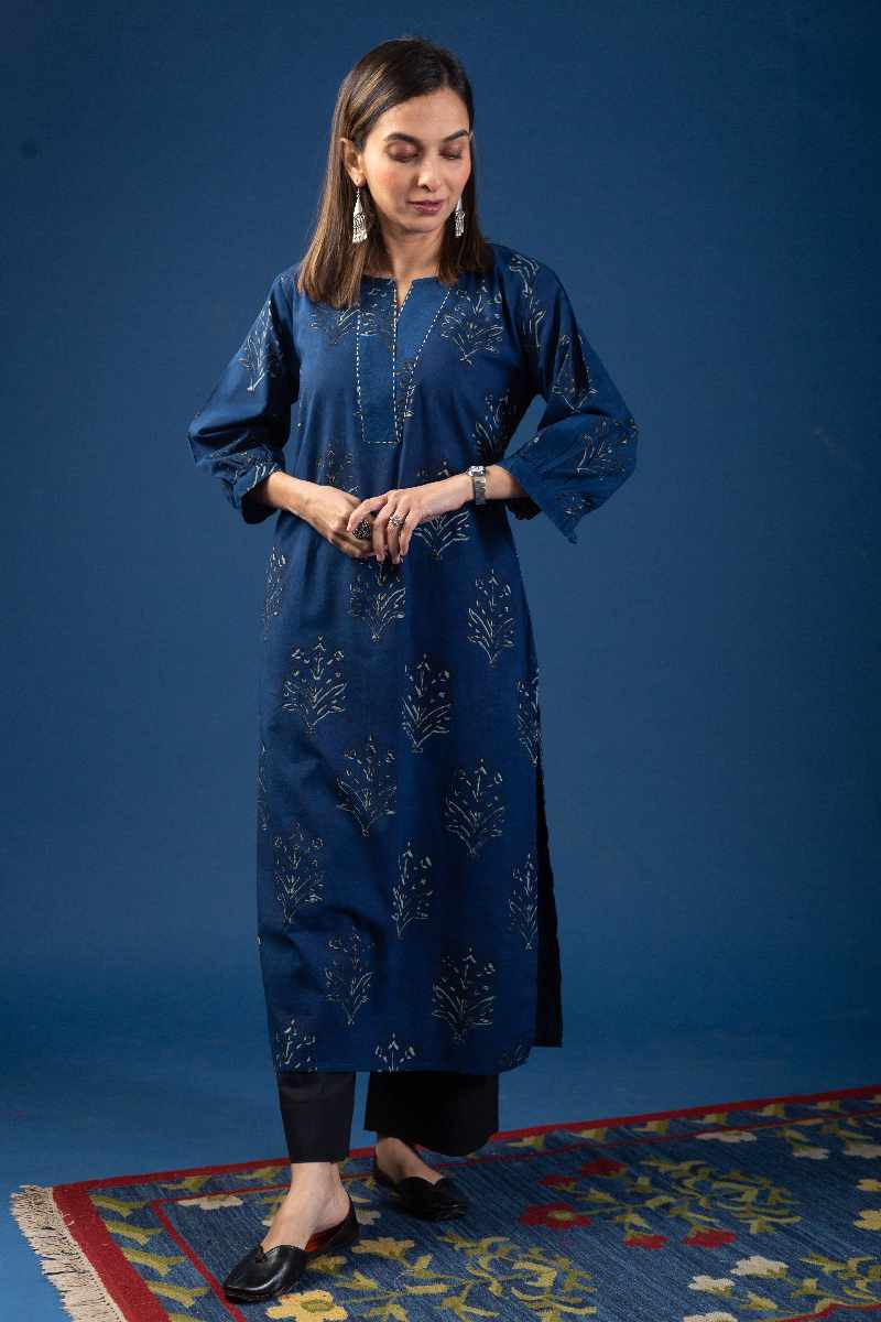 Image for Kusvaa Wkr052 Nirvana Cotton Handblock Print Kurta Front