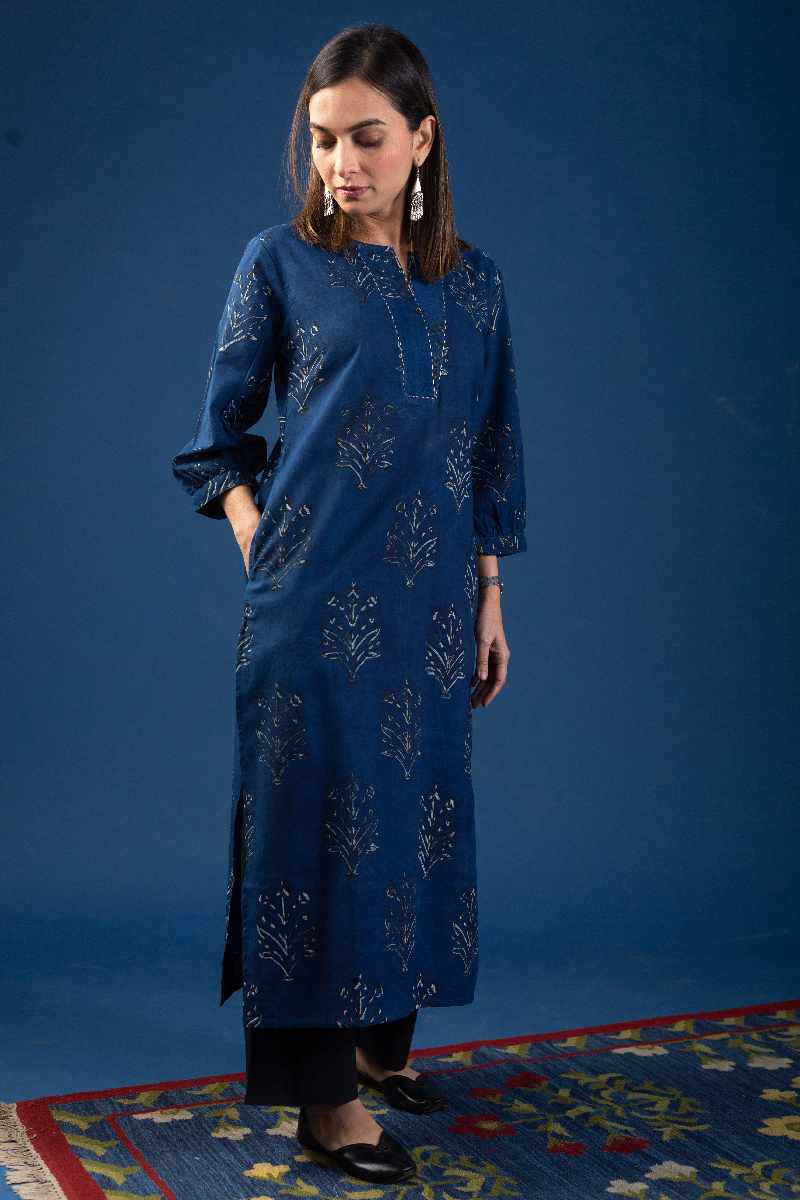 Image for Kusvaa Wkr052 Nirvana Cotton Handblock Print Kurta Side
