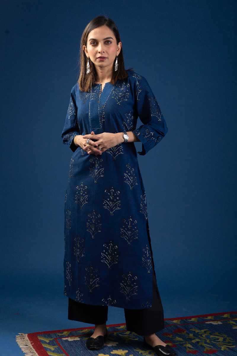Image for Kusvaa Wkr052 Nirvana Cotton Handblock Print Kurta Sleeves
