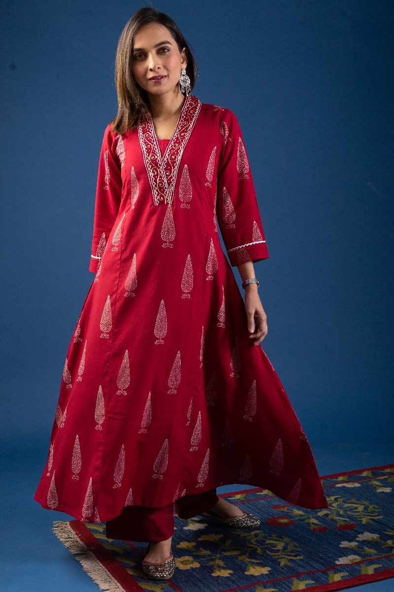 Image for Kusvaa Wkr055 Aalea Cotton Handblock Print Kurta Front