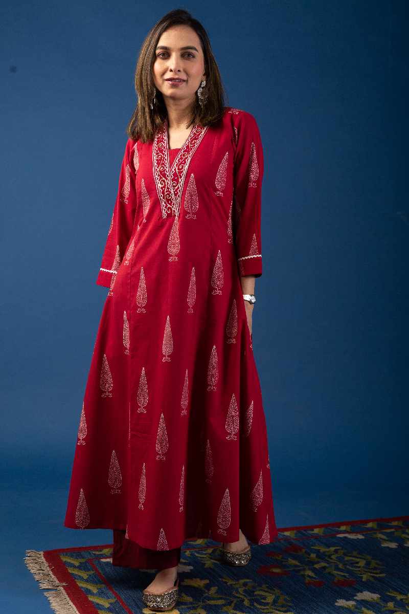 Image for Kusvaa Wkr055 Aalea Cotton Handblock Print Kurta Pattern