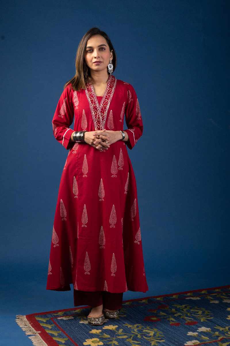 Image for Kusvaa Wkr055 Aalea Cotton Handblock Print Kurta Side