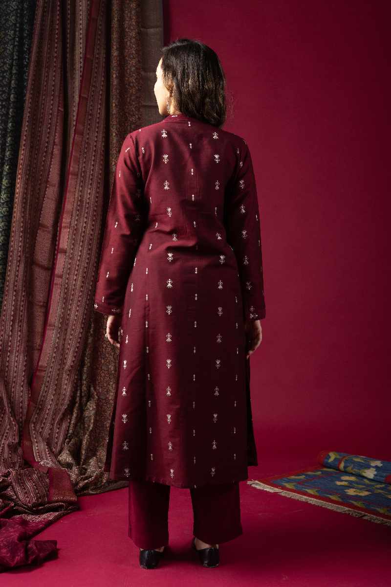 Image for Kusvaa Wkr057 Sanika Cotton Silk Kurta Closeup 2