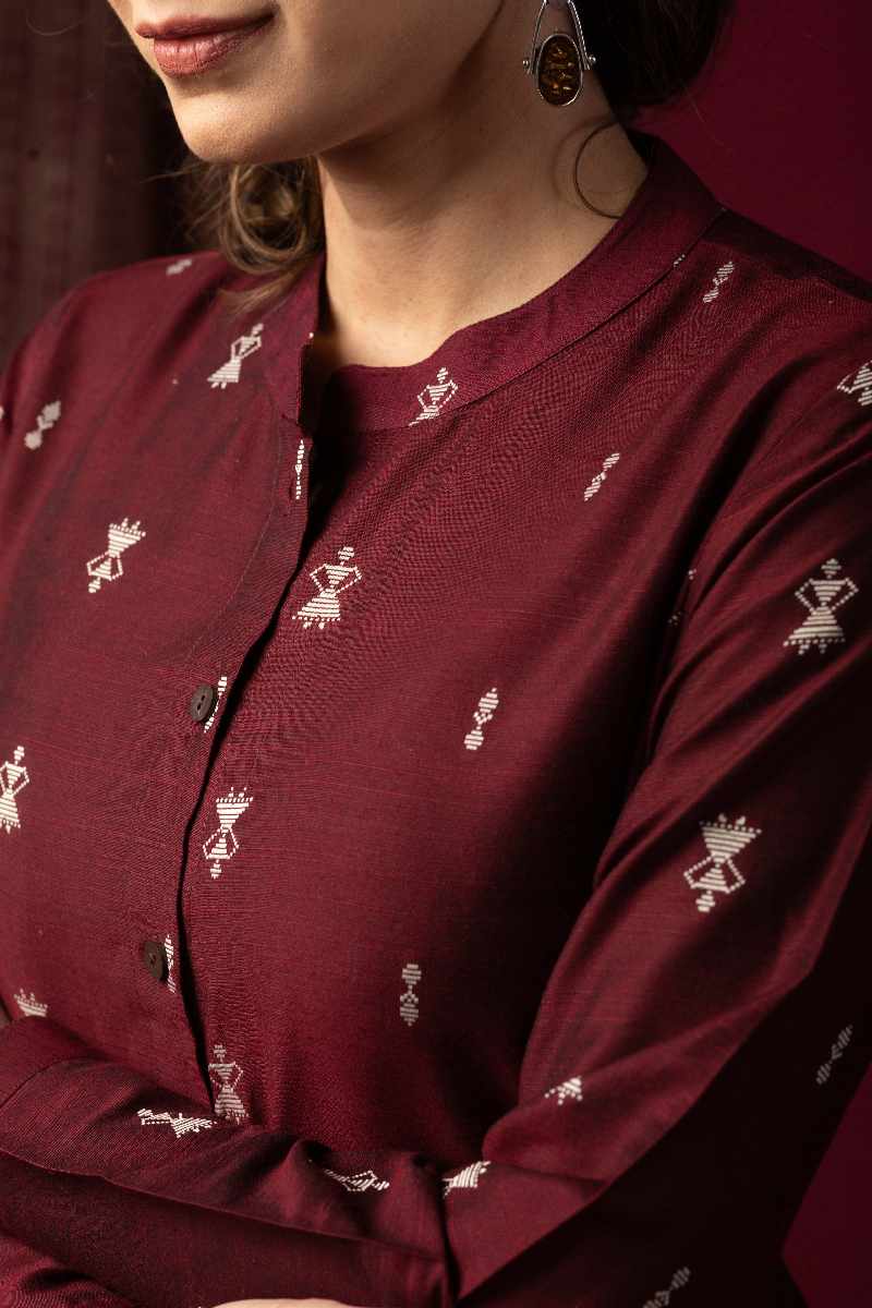 Image for Kusvaa Wkr057 Sanika Cotton Silk Kurta Closeup 3