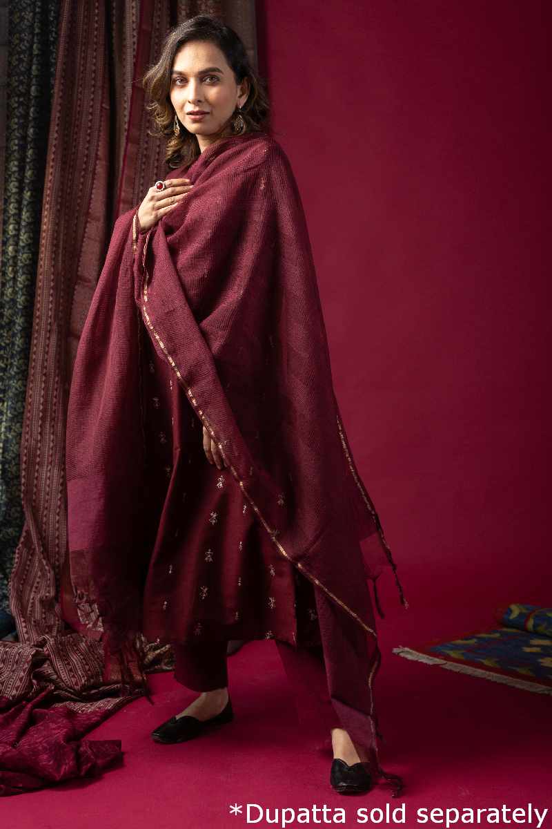 Image for Kusvaa Wkr057 Sanika Cotton Silk Kurta Closeup