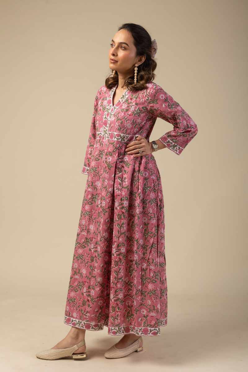Image for Kusvaa Wkr065 Ishika Cotton Handblock Dress Side