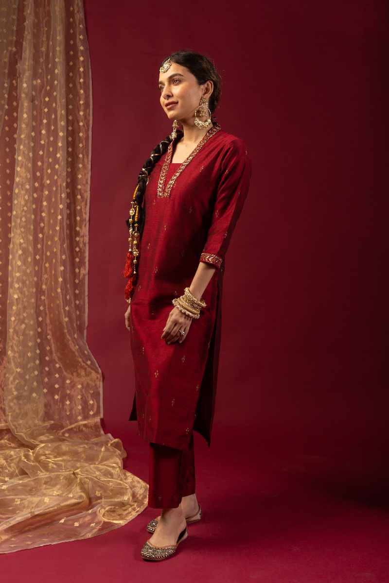 Image for Kusvaa Cood070 Ratri Cotton Silk Kurta Pant Set Side