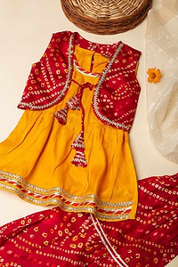 Image for Kusvaa Grw031 Mudita Muslin Girls Kurta Jacket And Pant Set Sitting