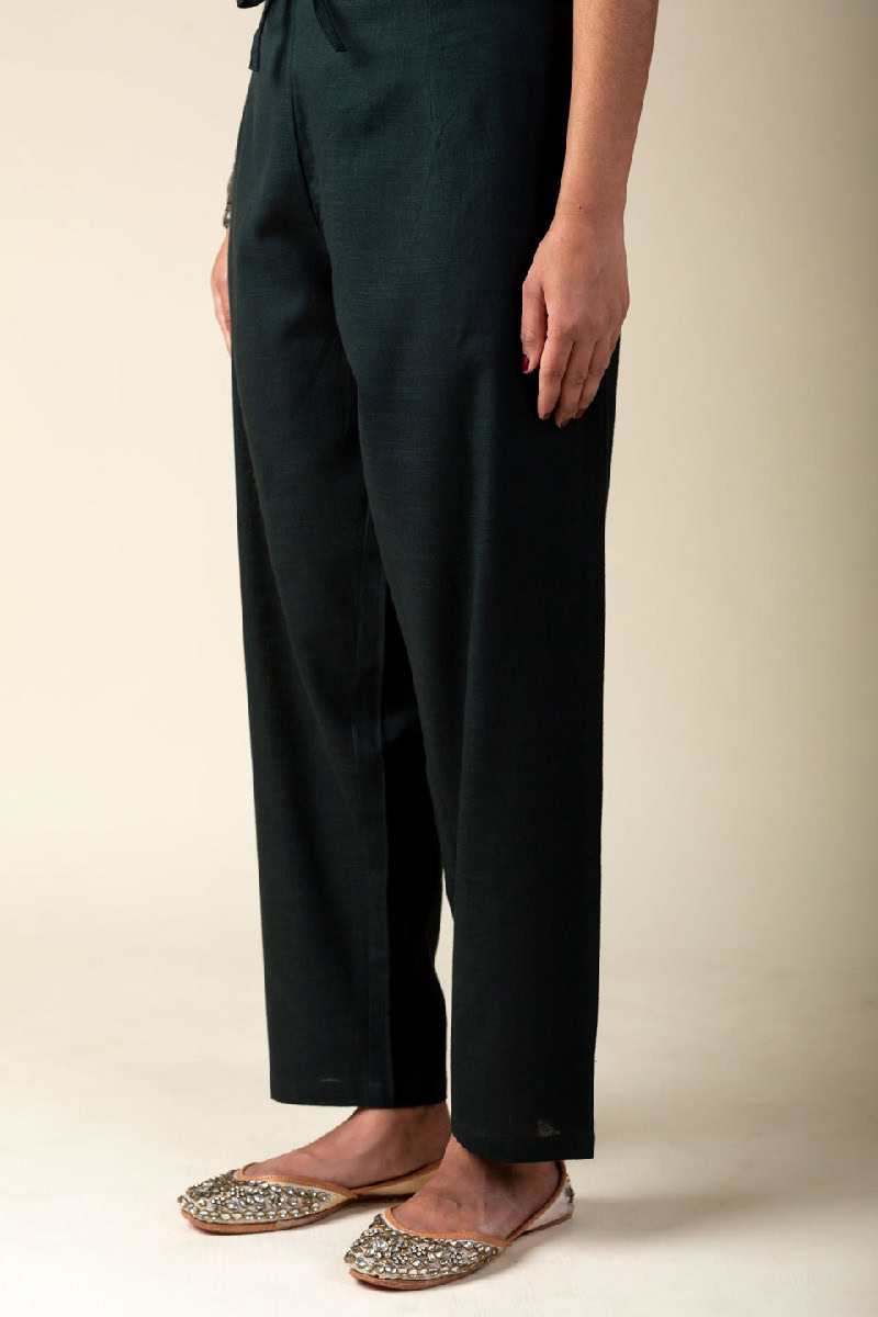Image for Kusvaa Pnt007 Aarna Cotton Slub Pant Darkgreen Pocket
