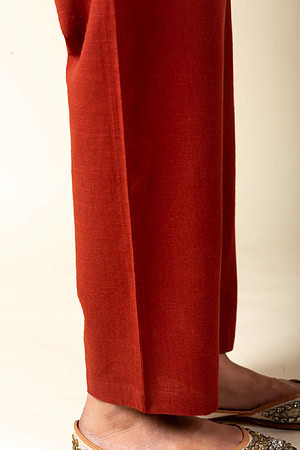 Image for Kusvaa Pnt007 Aarna Cotton Slub Pant Rust Closeup