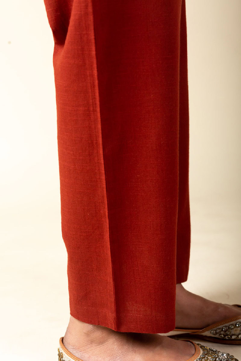 Image for Kusvaa Pnt007 Aarna Cotton Slub Pant Rust Closeup
