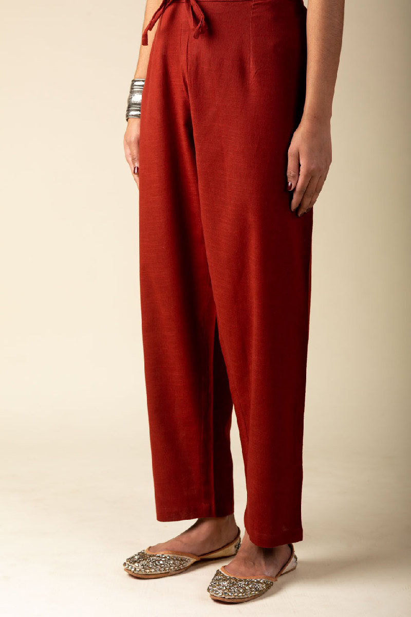 Image for Kusvaa Pnt007 Aarna Cotton Slub Pant Rust Front