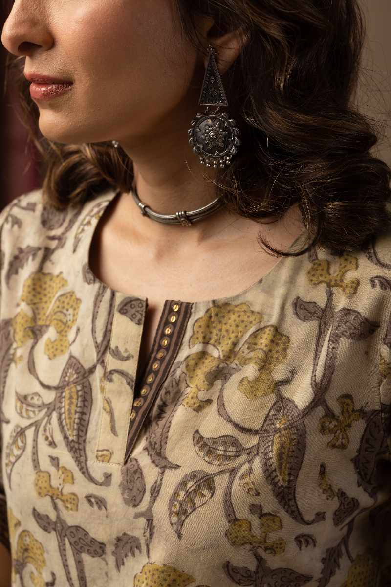 Image for Kusvaa Wkr062 Anushree Cotton Blockprint Kurta Closeup