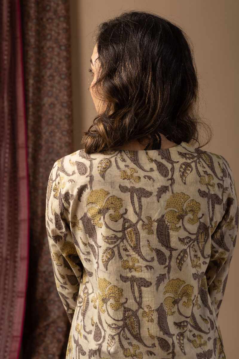 Image for Kusvaa Wkr062 Anushree Cotton Blockprint Kurta Sleeves
