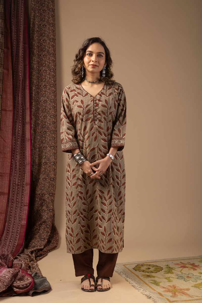 Image for Kusvaa Wkr072 Sunila Cotton Screen Print Kurta Pocket