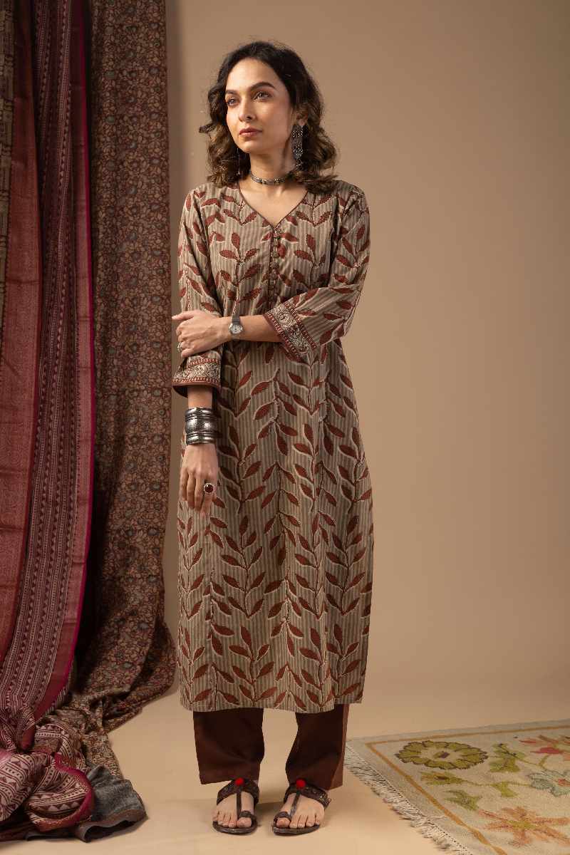 Image for Kusvaa Wkr072 Sunila Cotton Screen Print Kurta Side
