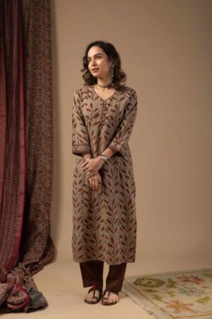 Image for Kusvaa Wkr072 Sunila Cotton Screen Print Kurta Sleeves