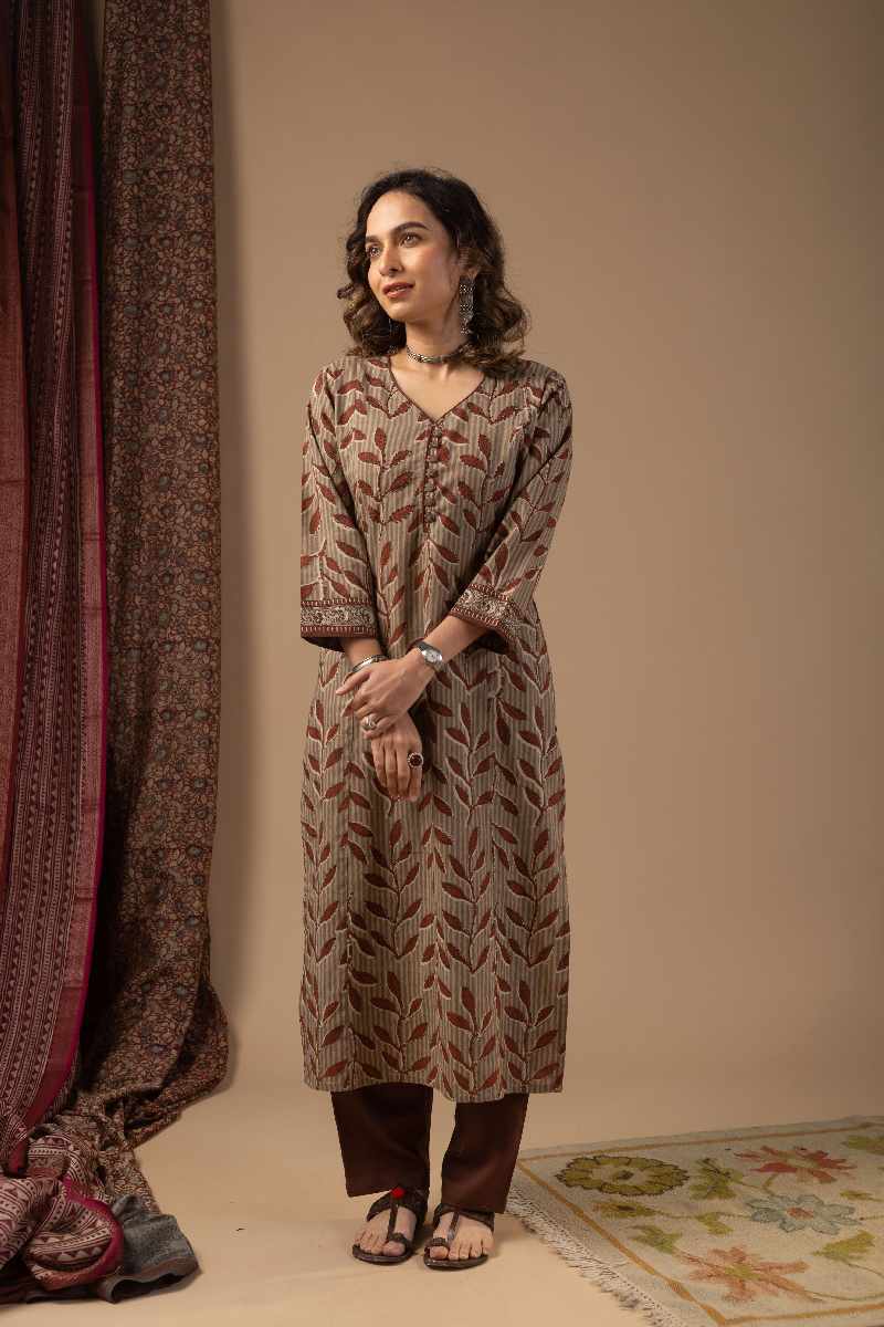 Image for Kusvaa Wkr072 Sunila Cotton Screen Print Kurta Sleeves