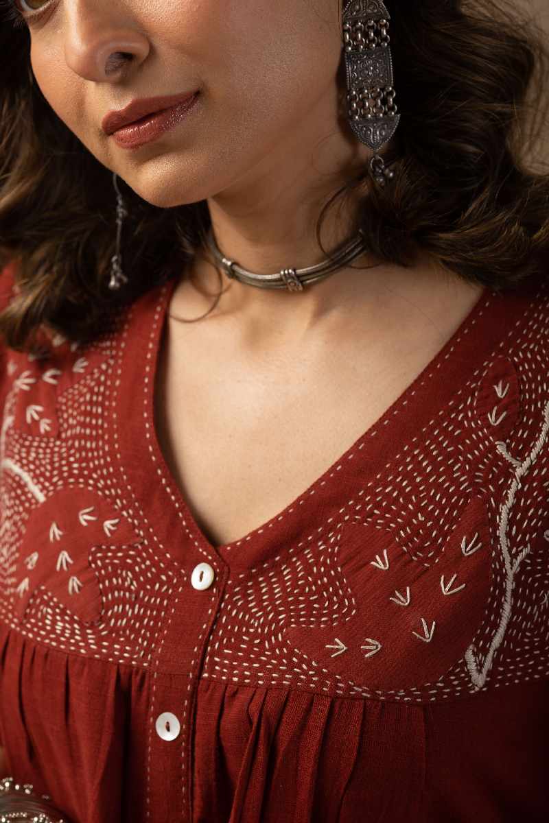 Image for Kusvaa Wkr073 Aarna Cotton Slub Kurta Closeup