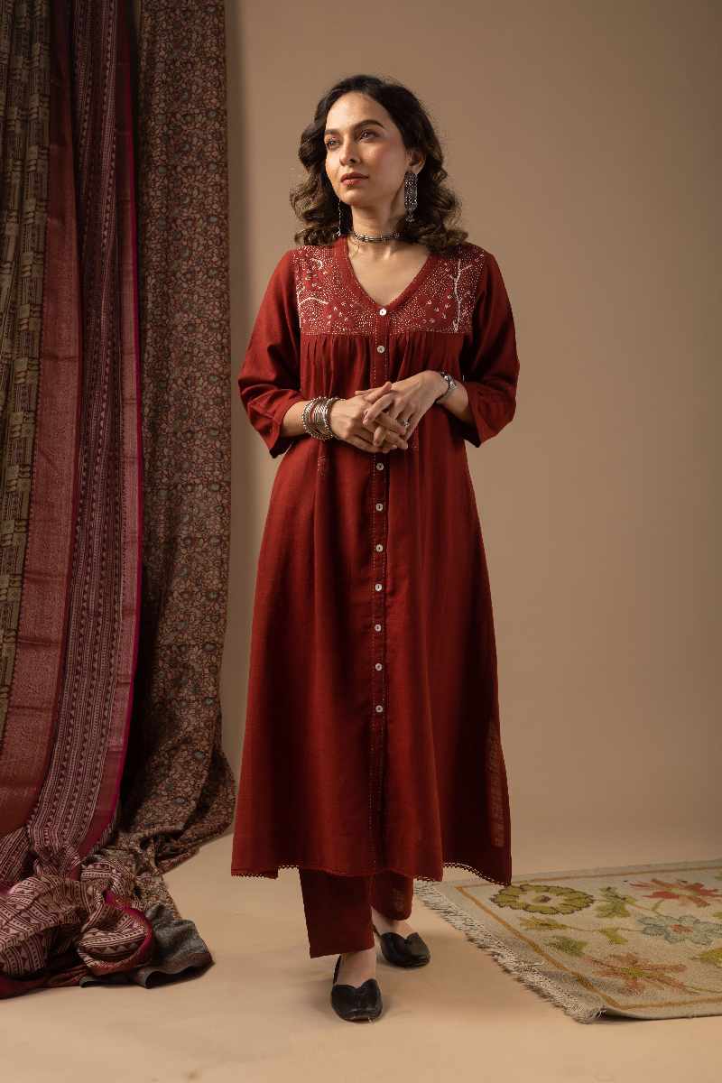 Image for Kusvaa Wkr073 Aarna Cotton Slub Kurta Neck
