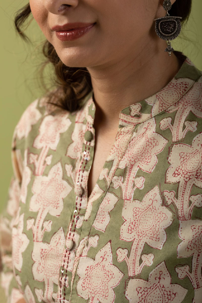 Image for Kusvaa Wkr074 Sneha Cotton Blockprint Kurta Back