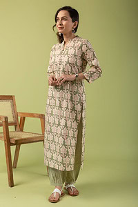 Image for Kusvaa Wkr074 Sneha Cotton Blockprint Kurta Closeup