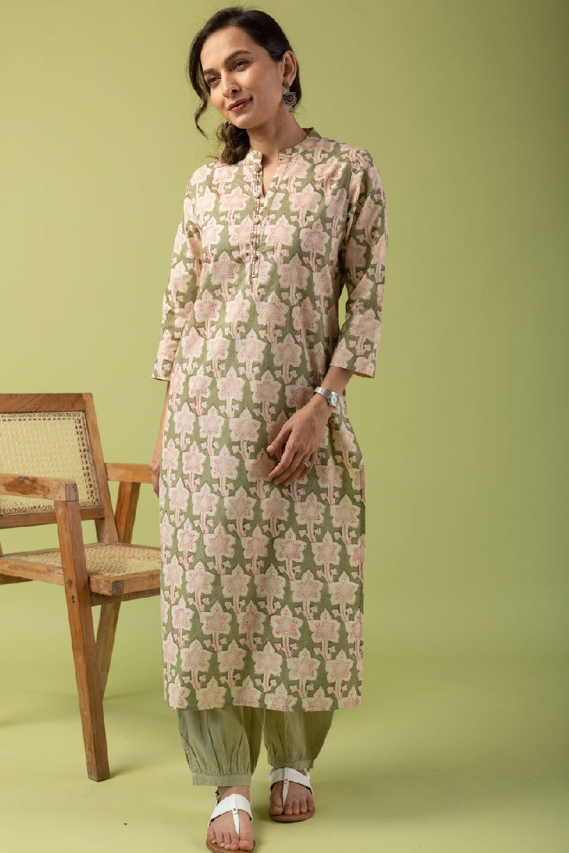 Image for Kusvaa Wkr074 Sneha Cotton Blockprint Kurta Front