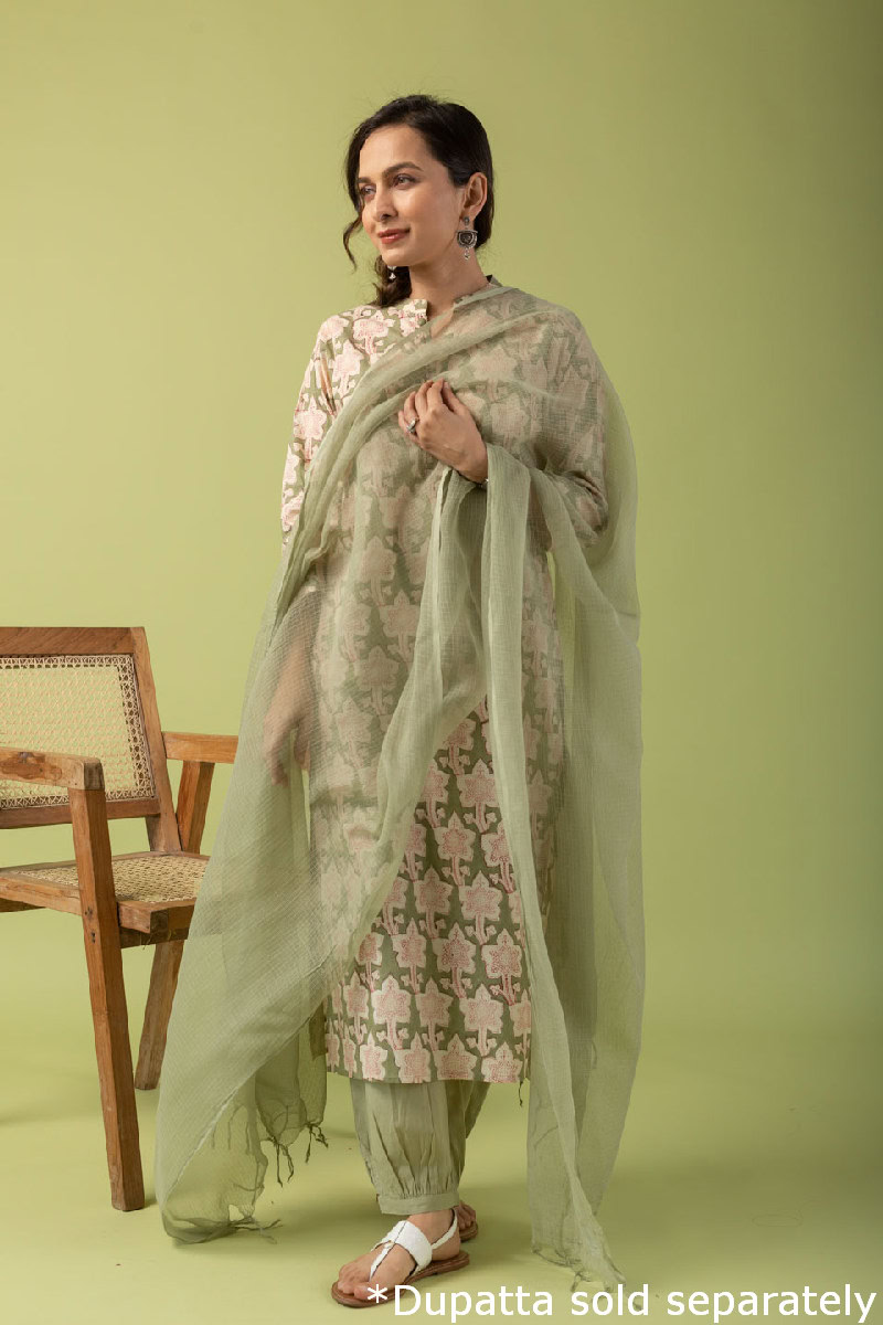 Image for Kusvaa Wkr074 Sneha Cotton Blockprint Kurta Side