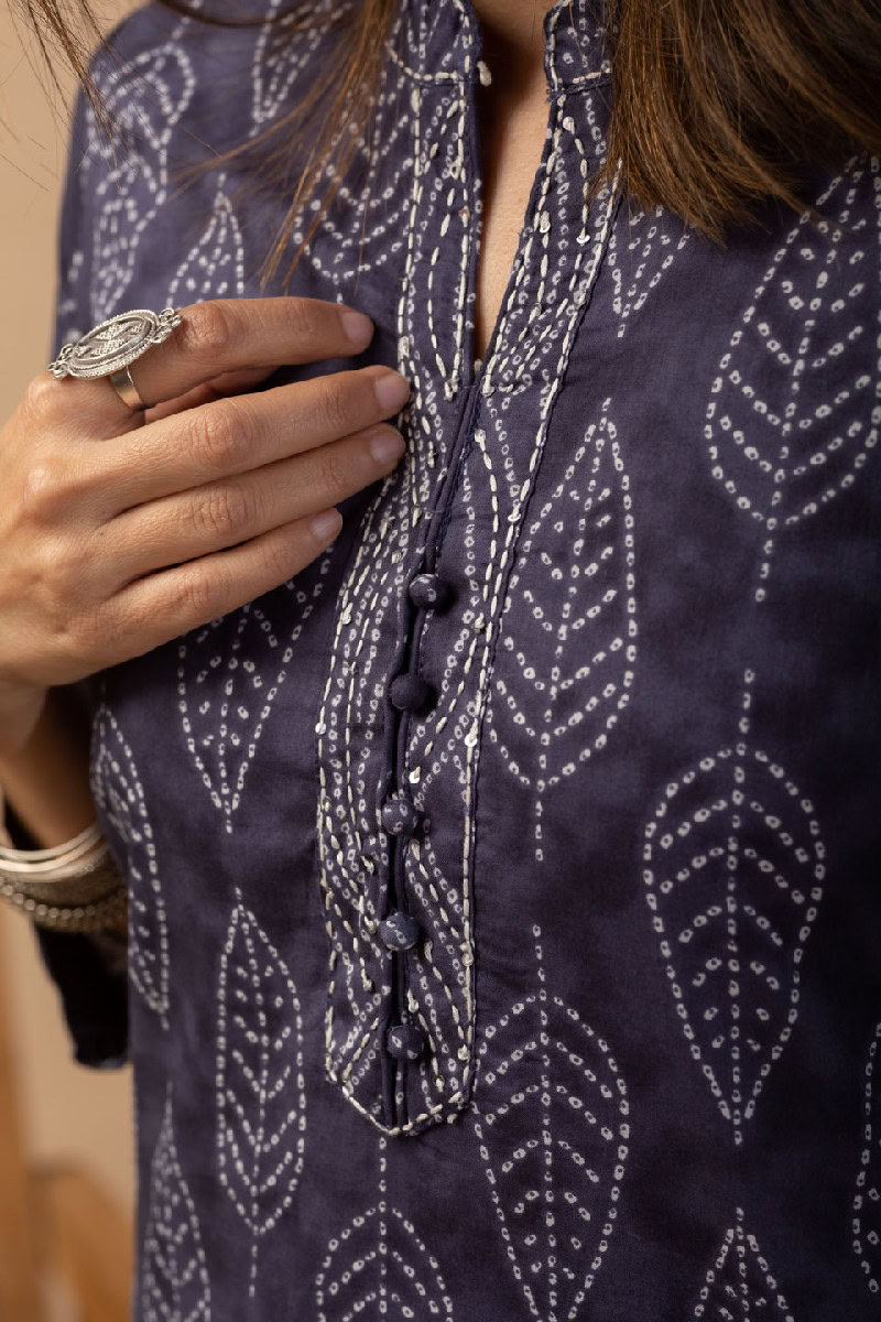 Image for Kusvaa Wkr075 Sarni Cotton Blockprint Kurta Closeup