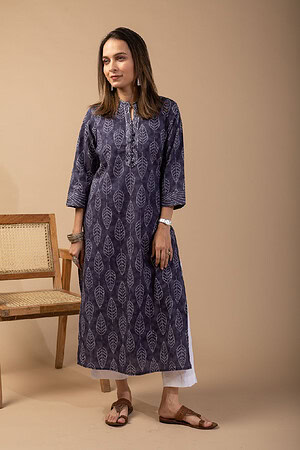 Image for Kusvaa Wkr075 Sarni Cotton Blockprint Kurta Pocket