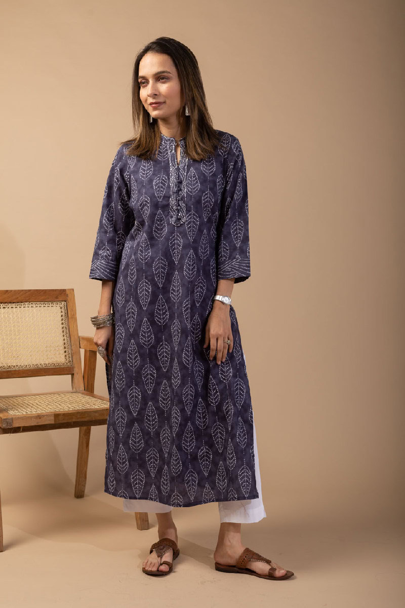 Image for Kusvaa Wkr075 Sarni Cotton Blockprint Kurta Pocket