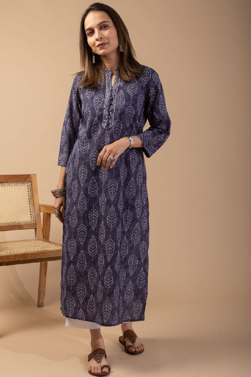 Image for Kusvaa Wkr075 Sarni Cotton Blockprint Kurta Side