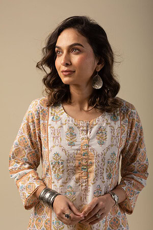 Image for Kusvaa Wkr077 Savarna Cotton Blockprint Kurta Featured New