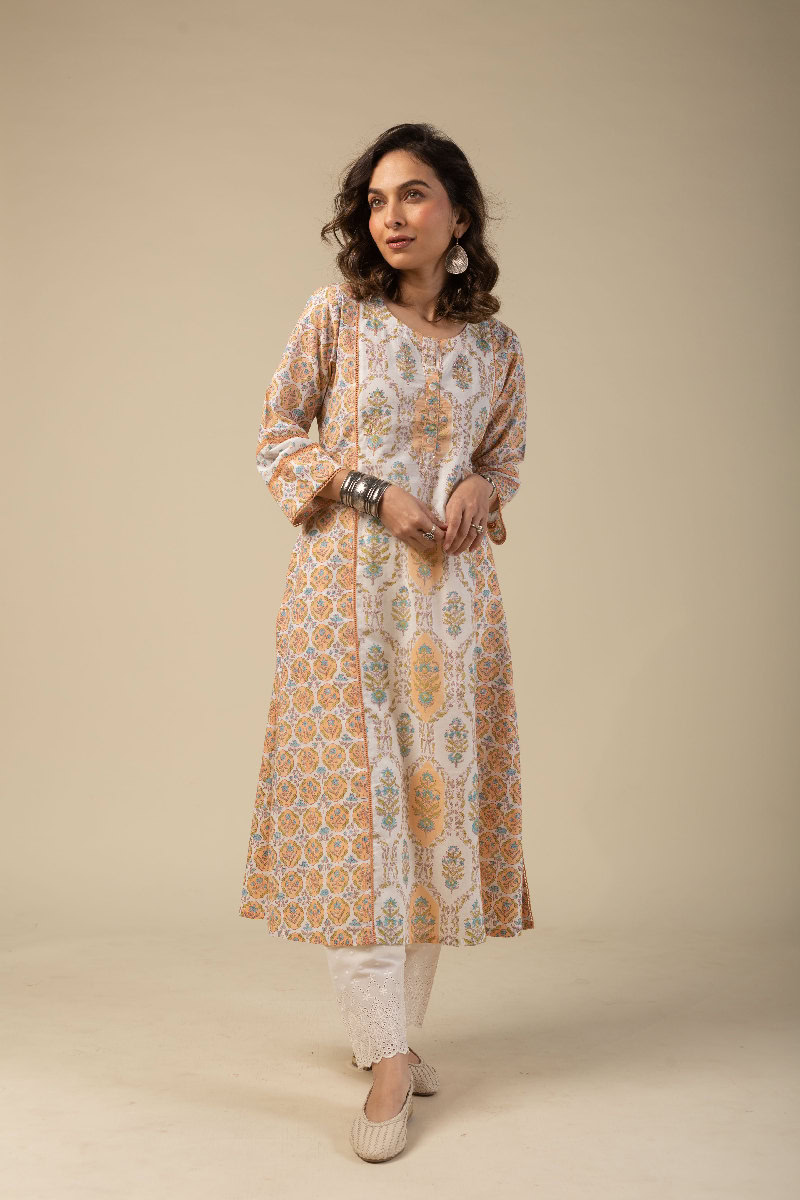 Image for Kusvaa Wkr077 Savarna Cotton Blockprint Kurta Side New