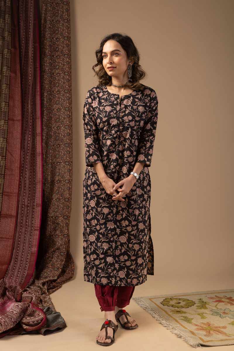 Image for Kusvaa Wkr080 Linki Cotton Blockprint Kurta Side