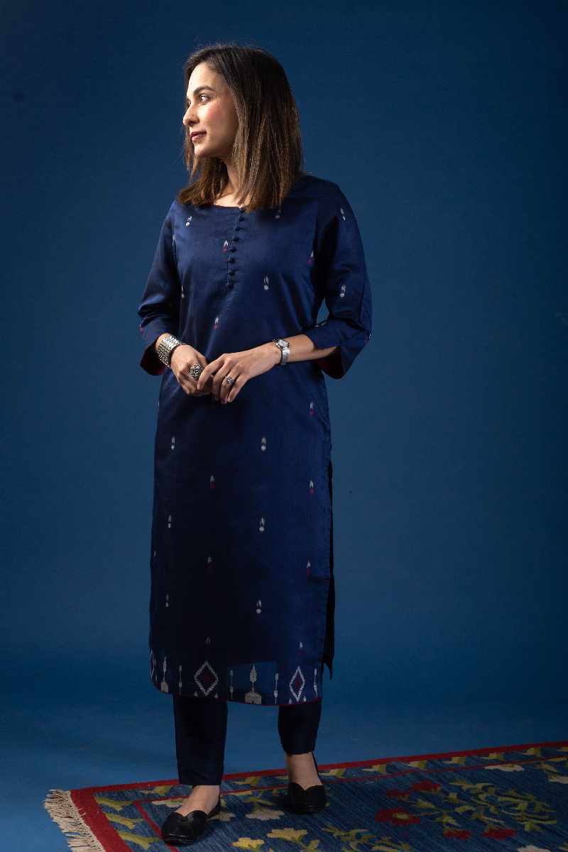Image for Kusvaa Wkr081 Aani Cotton Jamdani Kurta Side