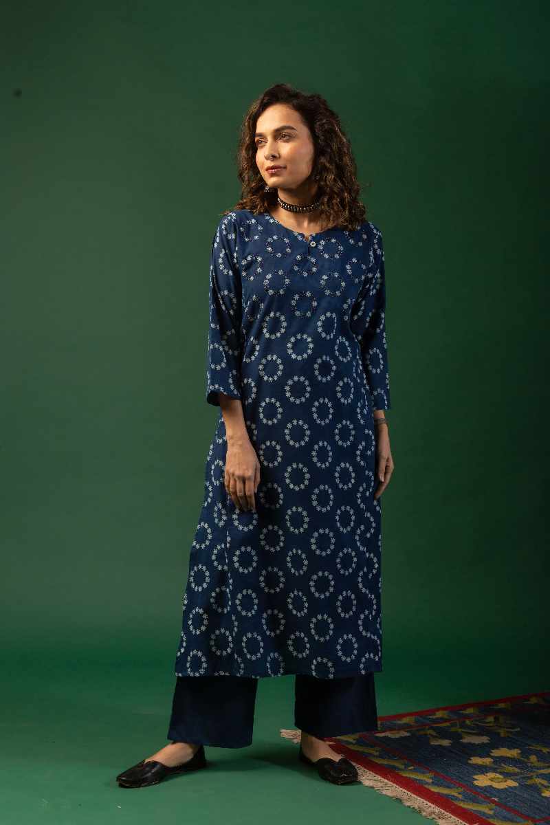 Image for Kusvaa Wkr084 Nia Cotton Handblock Kurta Closeup