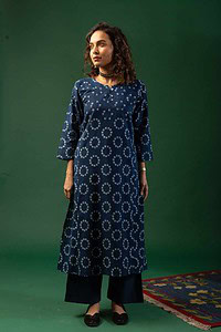 Image for Kusvaa Wkr084 Nia Cotton Handblock Kurta Front