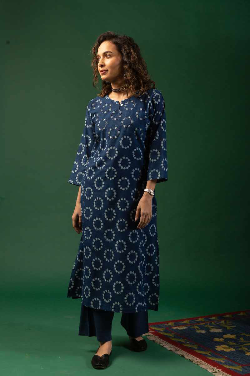 Image for Kusvaa Wkr084 Nia Cotton Handblock Kurta Side