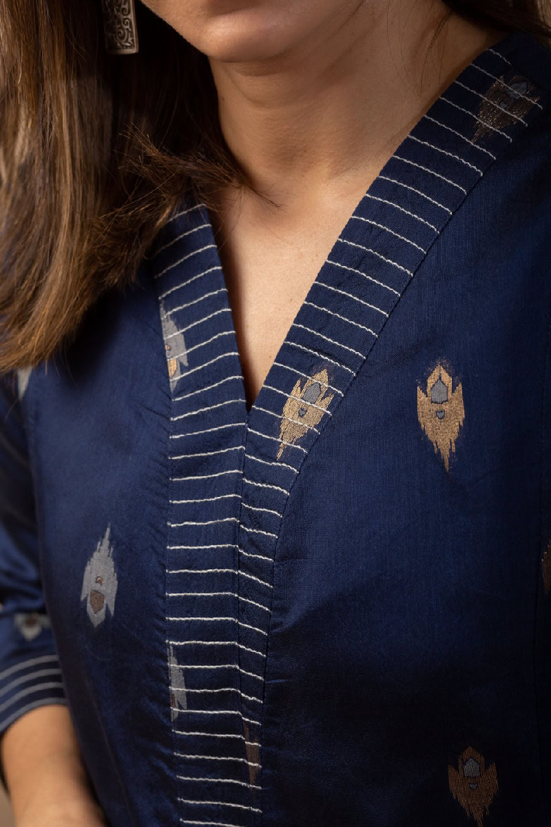 Image for Kusvaa Wkr086 Saachi Silk Jamdani Kurta Closeup