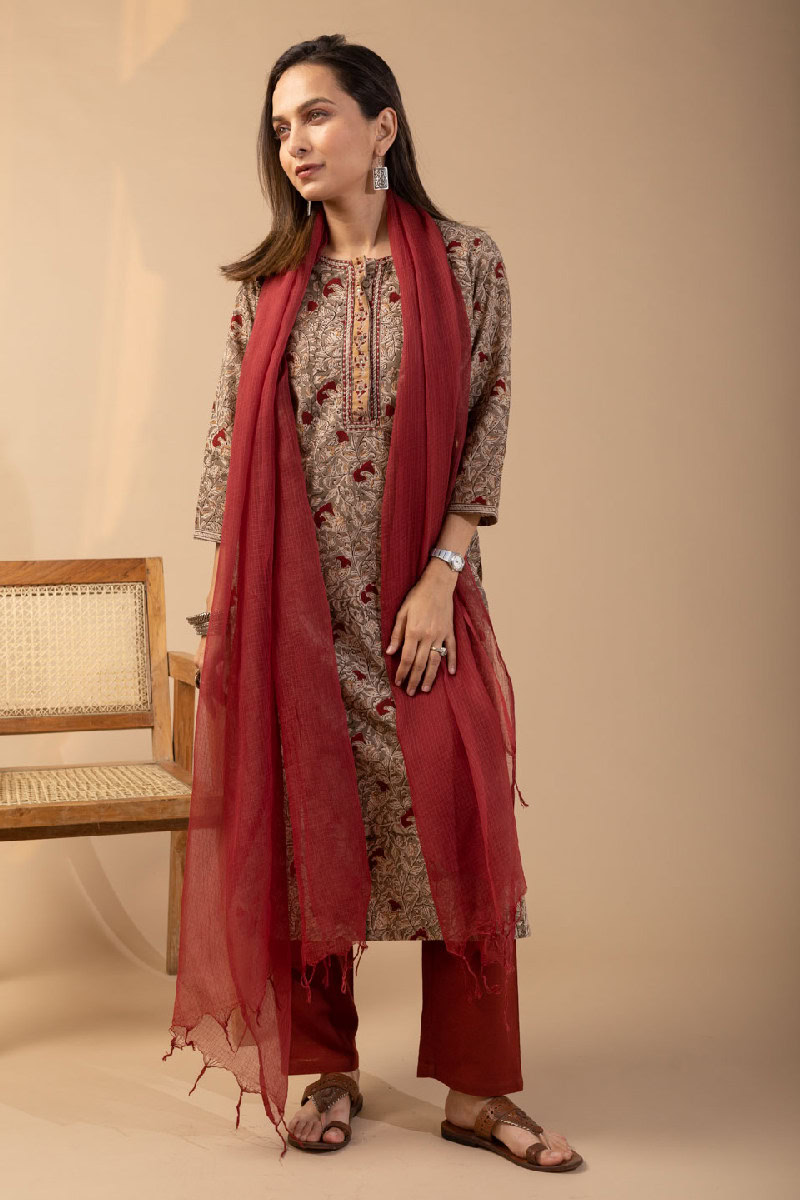 Image for Kusvaa Wkr089 Aaina Cotton Kalamkari Kurta Neck