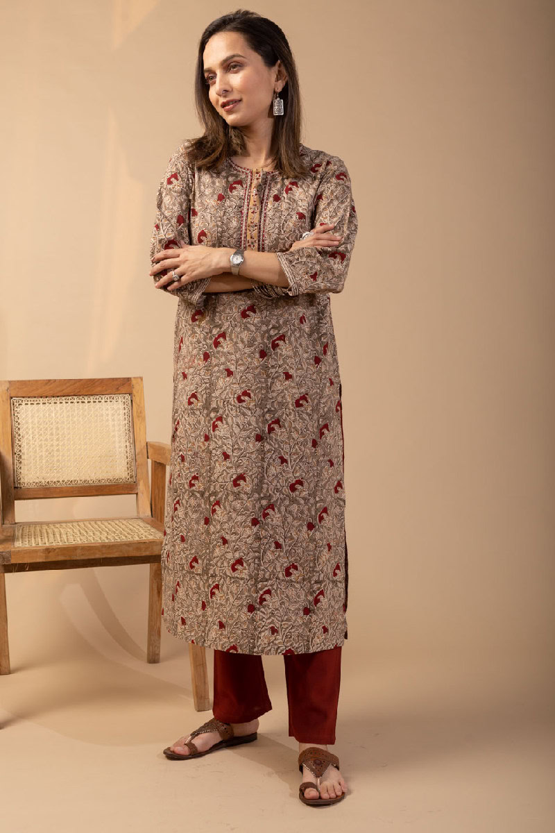 Image for Kusvaa Wkr089 Aaina Cotton Kalamkari Kurta Side