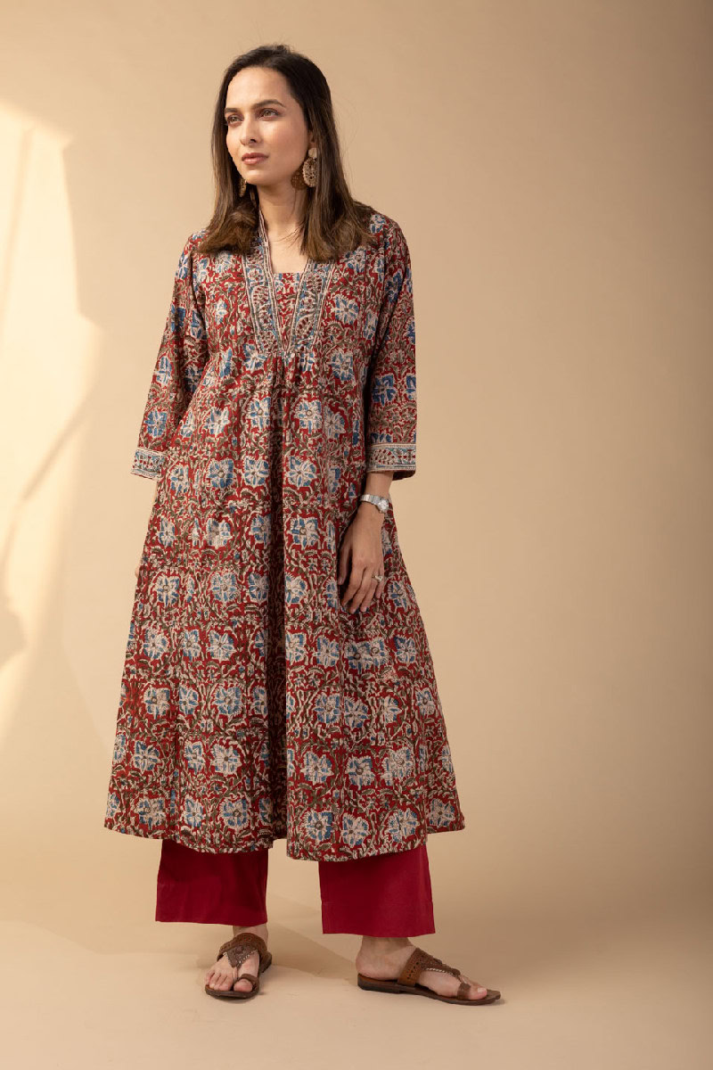 Image for Kusvaa Wkr090 Ajitha Cotton Kalamkari Kurta Back